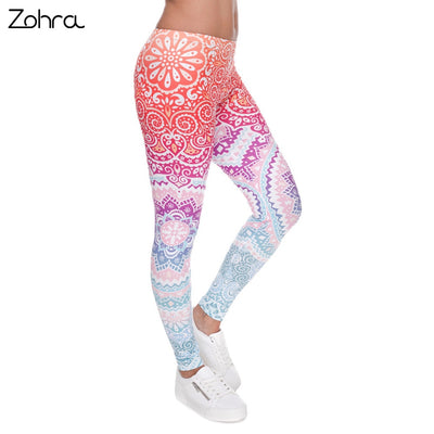 Zohra Brands Women Fashion Legging Aztec Round Ombre Printing leggins Slim High Waist  Leggings Woman Pants - nexusfitness