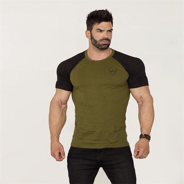 KaLI_store Mens T Shirt Mens Short Sleeve Muscle T-Shirts Fashion Workout  Fitted Bodybuilding Tee Top Gym Plain Shirts Army Green,M