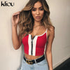 Kliou 2018 New Fashion Red White Patchwork Zipper Fly Women Crop Tops Cotton Casual Knitted Tank tops Camis Slim Camisole - nexusfitness